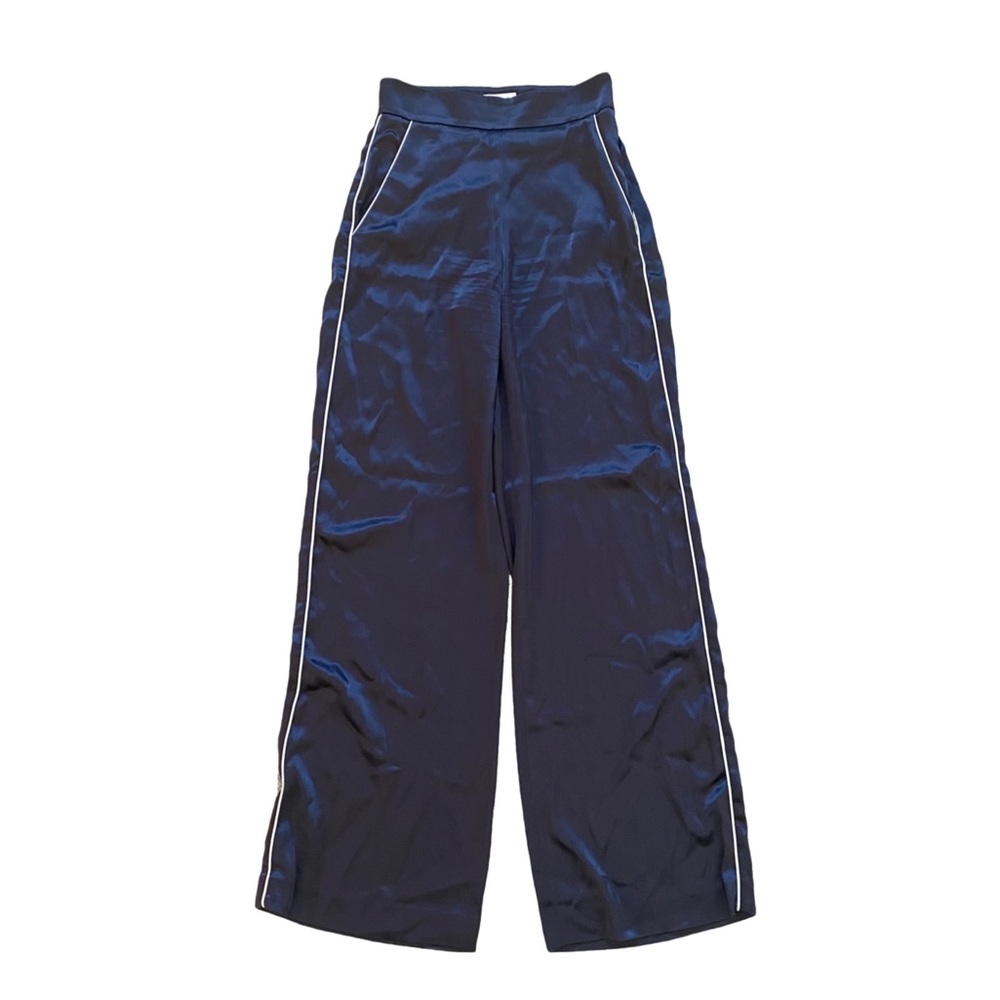 Aritzia Blue Straight-Leg Pant with Silk Trim